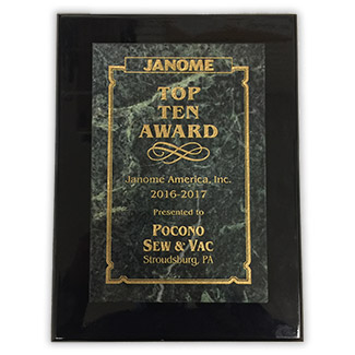 Top Ten Award for Janome Sales during the 2016 to 2017 period